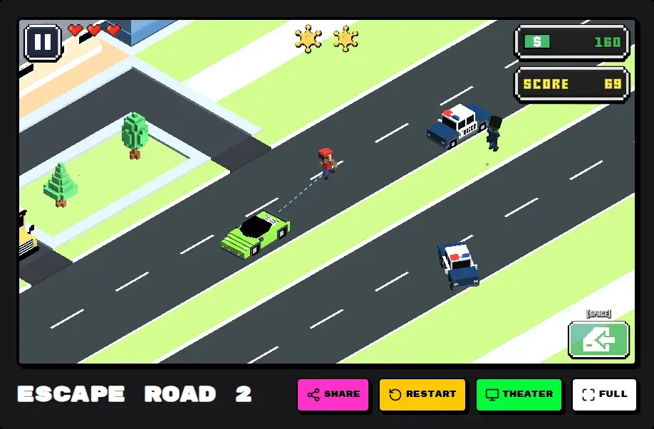 Escape Road 2 vehicle switching mechanic - jumping between cars during chase