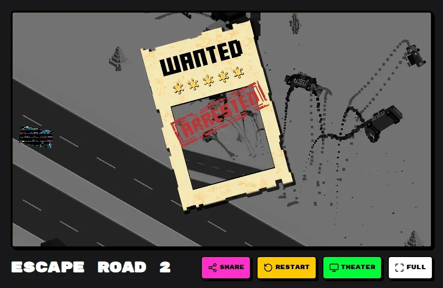 Escape Road 2 wanted level screen displaying high police heat intensity