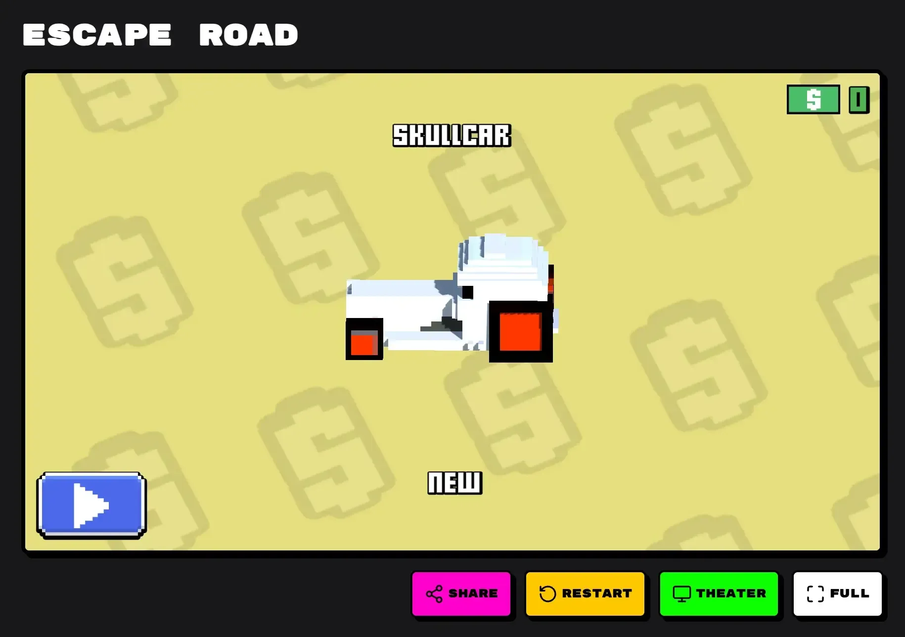 Escape Road vehicle collection showing unlockable cars